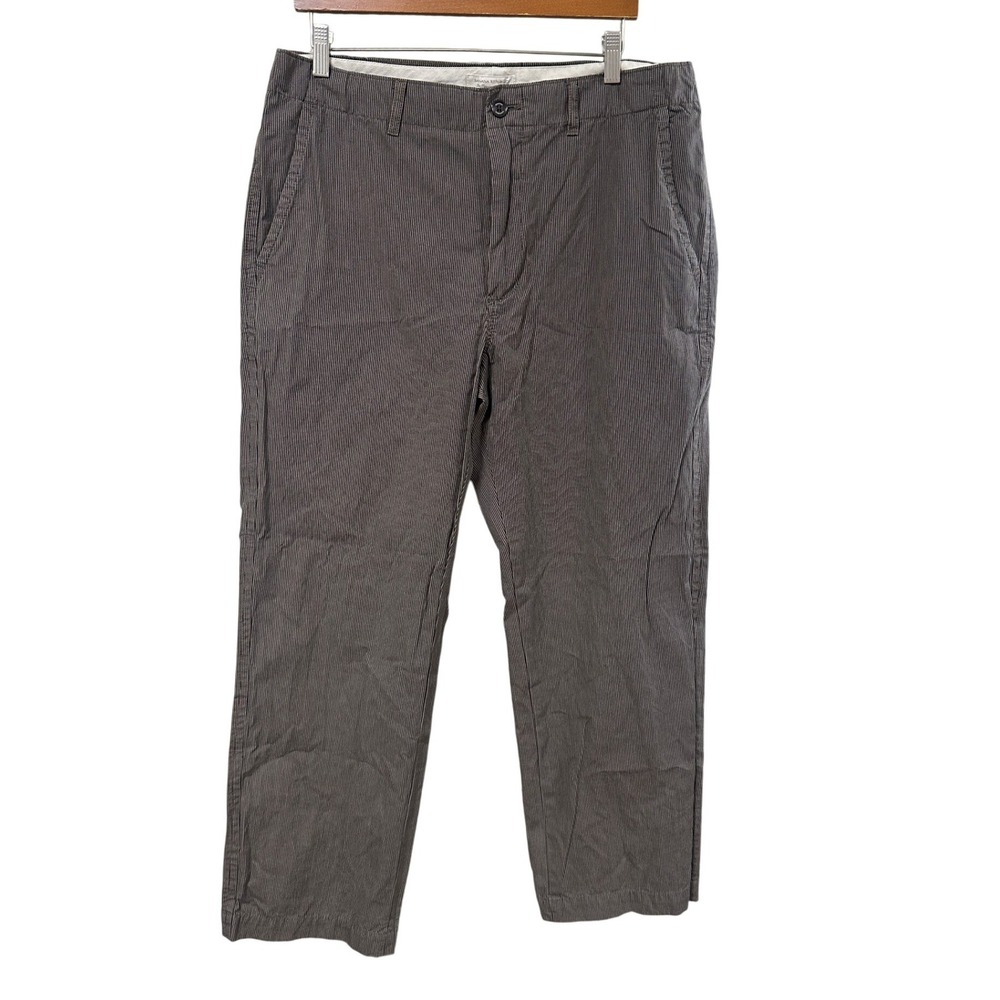 Banana Republic Mens Brown White Stripe Cotton Chino Pants 35x32 Flat Front